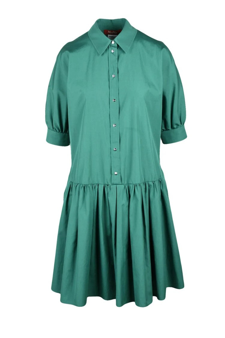 Max Mara Flared Button-Down Dress With Puff Sleeves