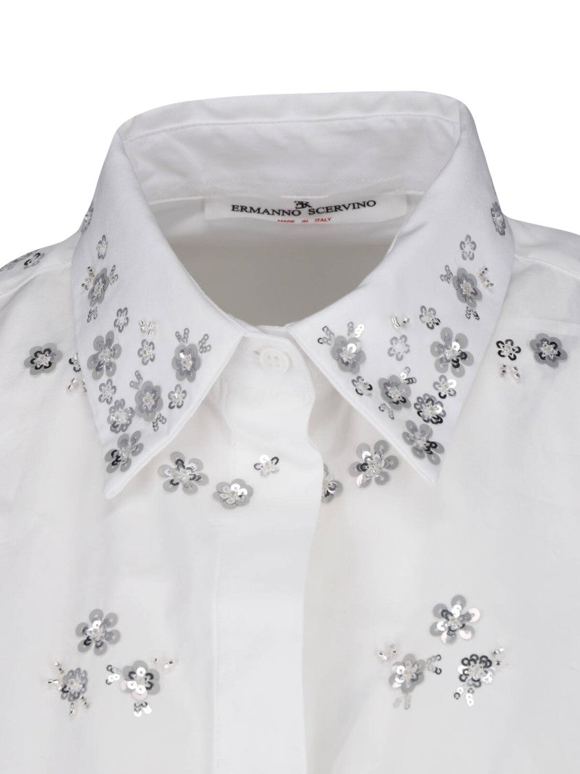 Ermanno Scervino Sequin Floral Appliqué Cotton Top