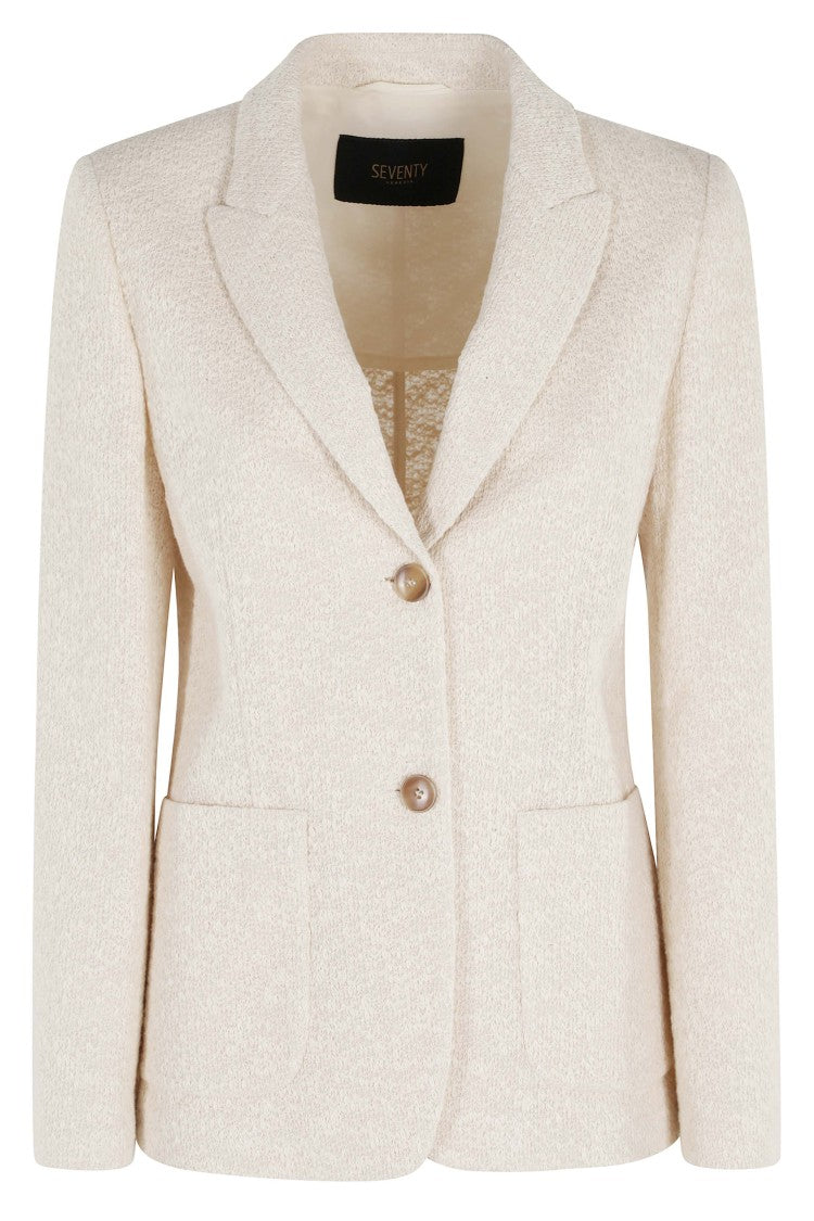 Seventy Cream Cotton Knit Peaked-Lapels Single-Breasted Cotton Blazer
