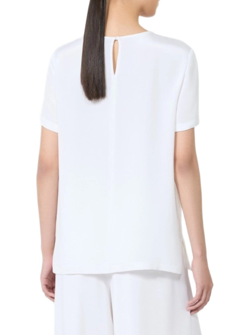 Max Mara Short-Sleeved White Top With Round Neckline And Pocket Detail