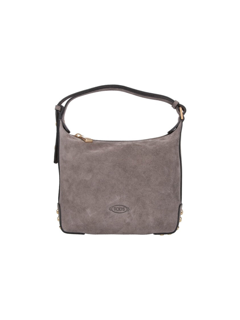 Tod's Grey Metal Dots Suede Shoulder Bag