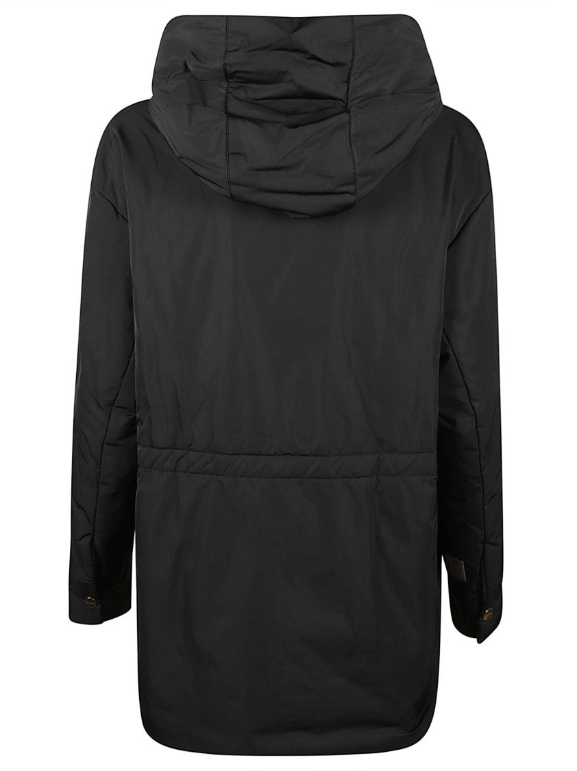 Max Mara Black Hooded Jacket With Zip Closure And Padded Texture