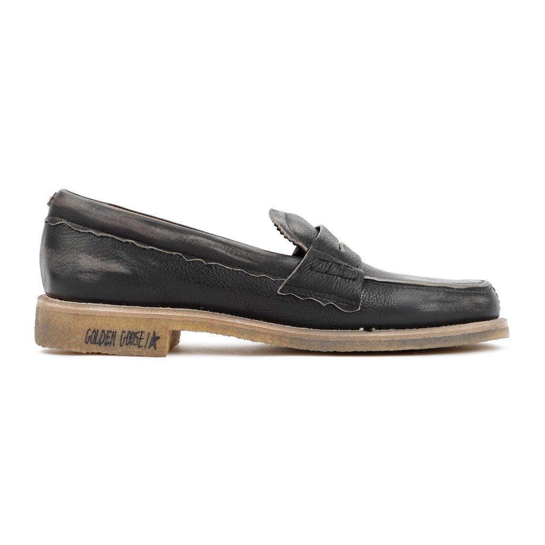 Golden Goose Distressed Black Leather Loafers With Vintage Charm