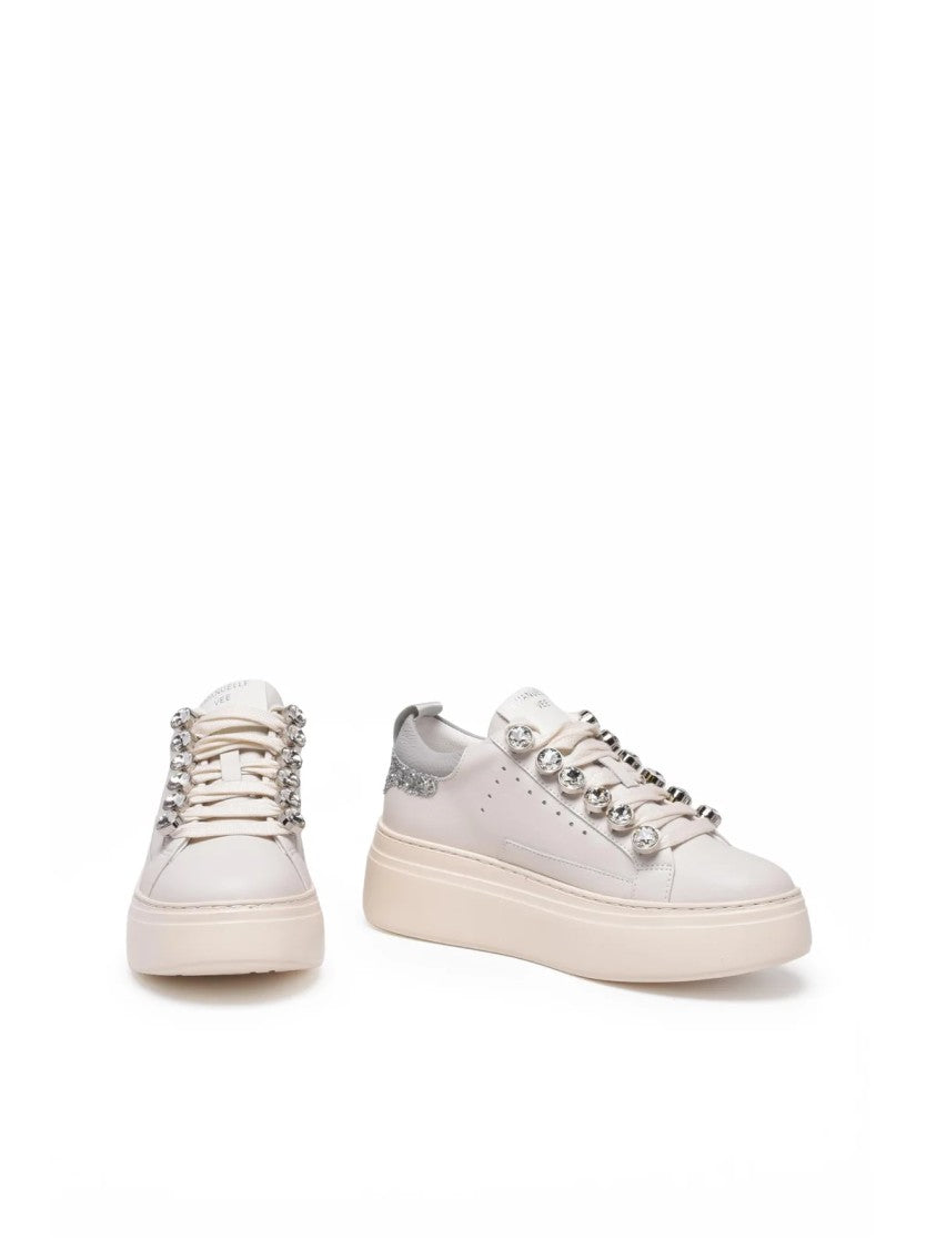 Emanuélle Vee White/Grey Glitter Leather-Blend Chunky Sneakers