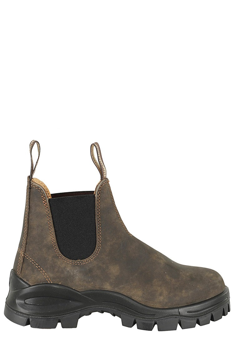Blundstone Washed Brown Lug Boot With Elastic Side Inserts