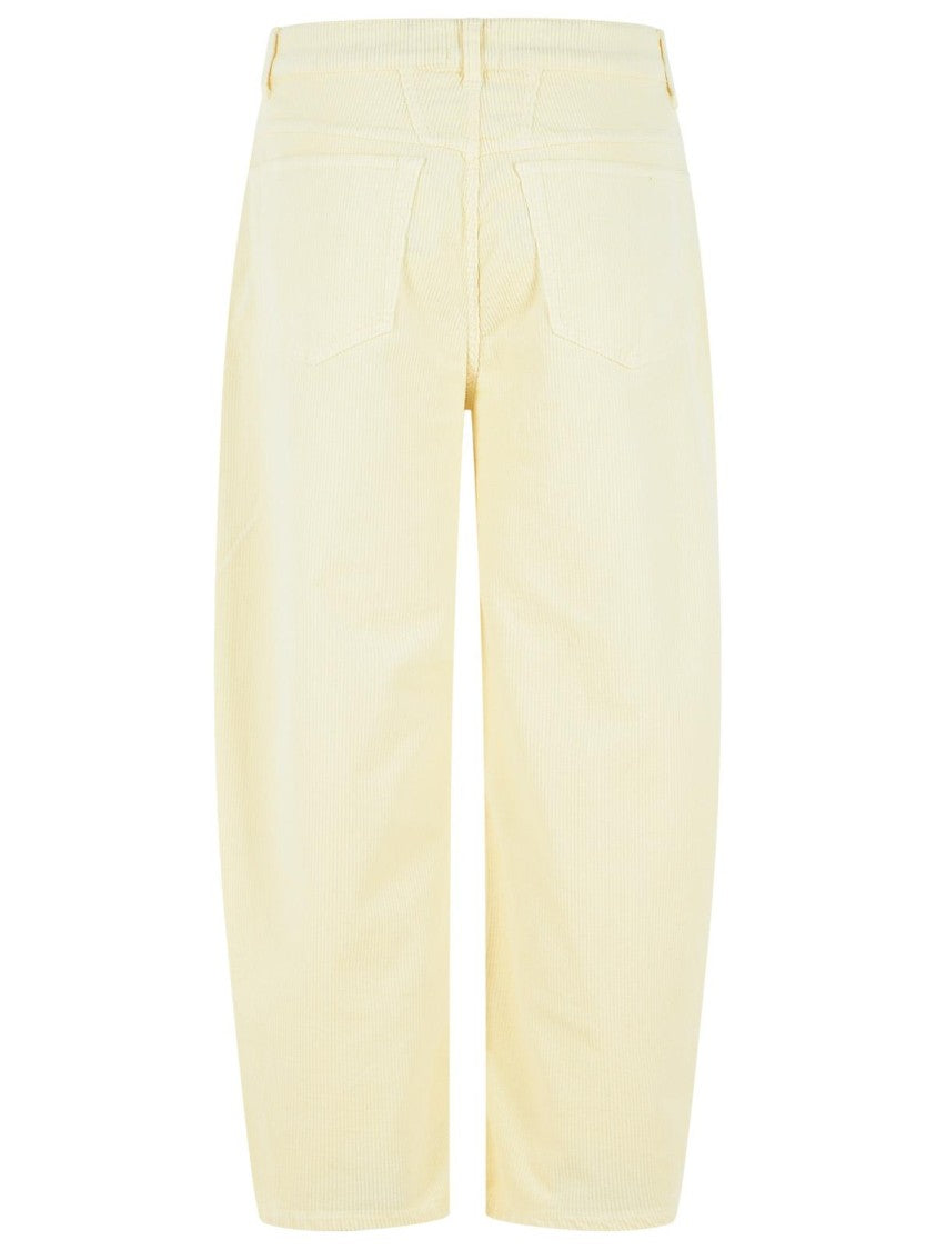 Closed Wide-Leg Cotton Pants With Corduroy Waistband And Five Pockets