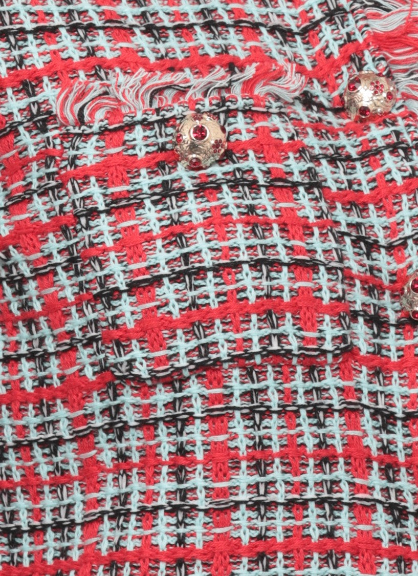 Self-Portrait Vibrant Checkered Jacket With Fringed Edges And Jeweled Accents