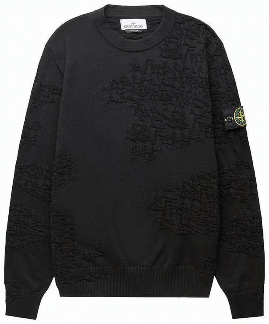 Stone Island Textured Black Crew Neck Sweater