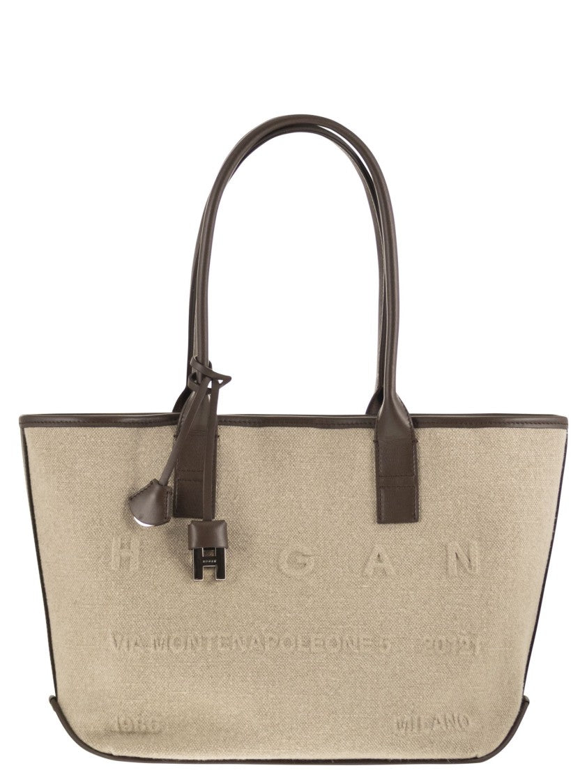 Hogan Lightweight Linen Tote Bag With Embossed Address Logo