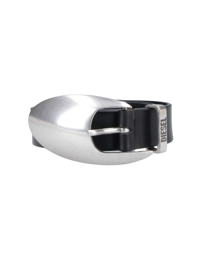 Diesel B-1Dr Leather Belt With Metal Logo Buckle