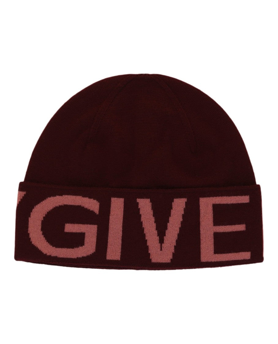 Givenchy Burgundy Jacquard Logo Beanie With Sophisticated Cuff Design