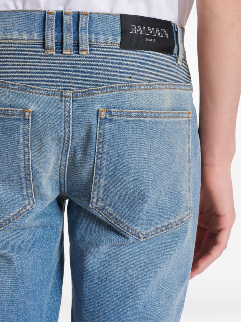 Balmain Slim-Fit Biker Trousers With Ribbed Detail