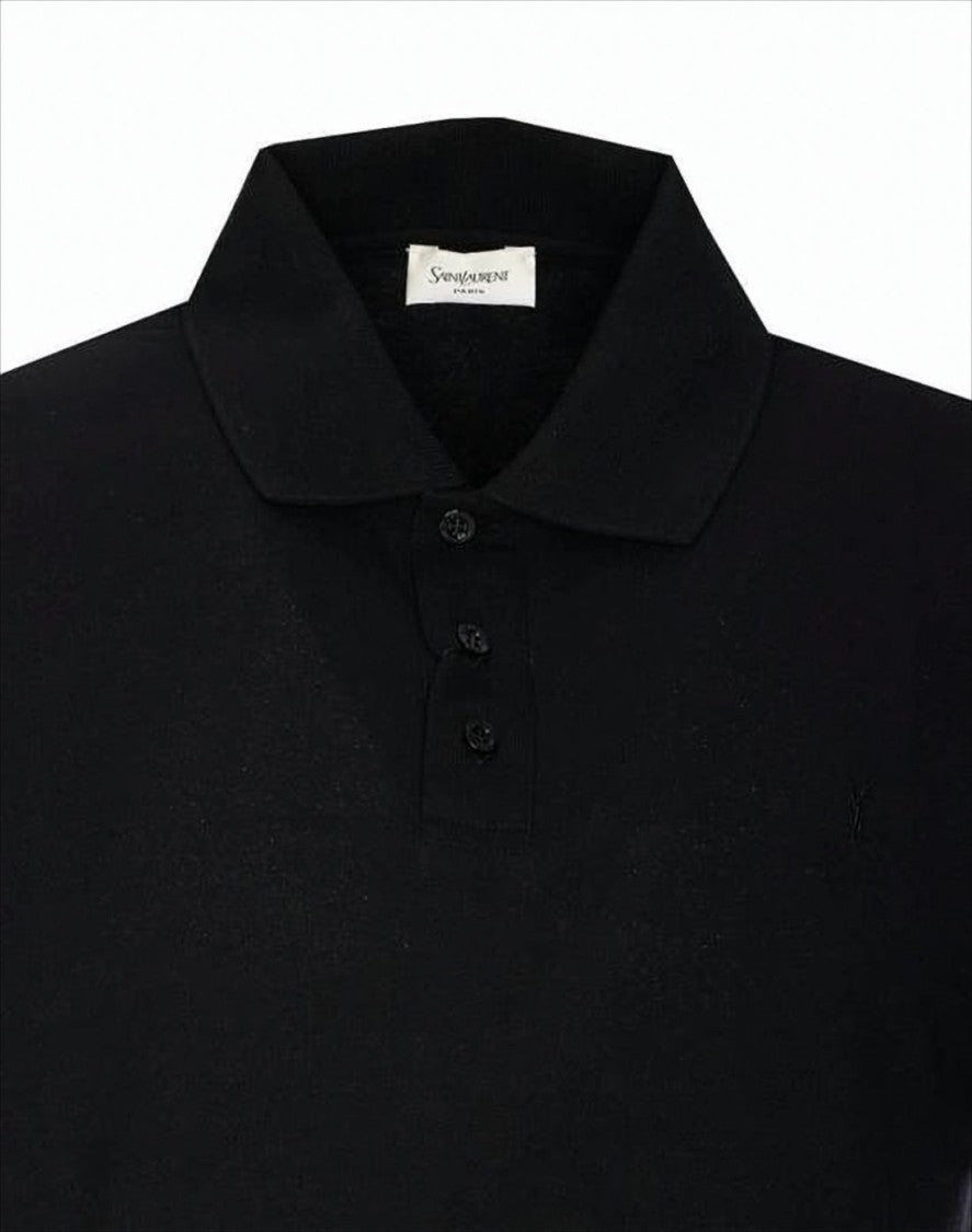 Saint Laurent Minimalist Black Short-Sleeve Polo Shirt With Three-Button Placket