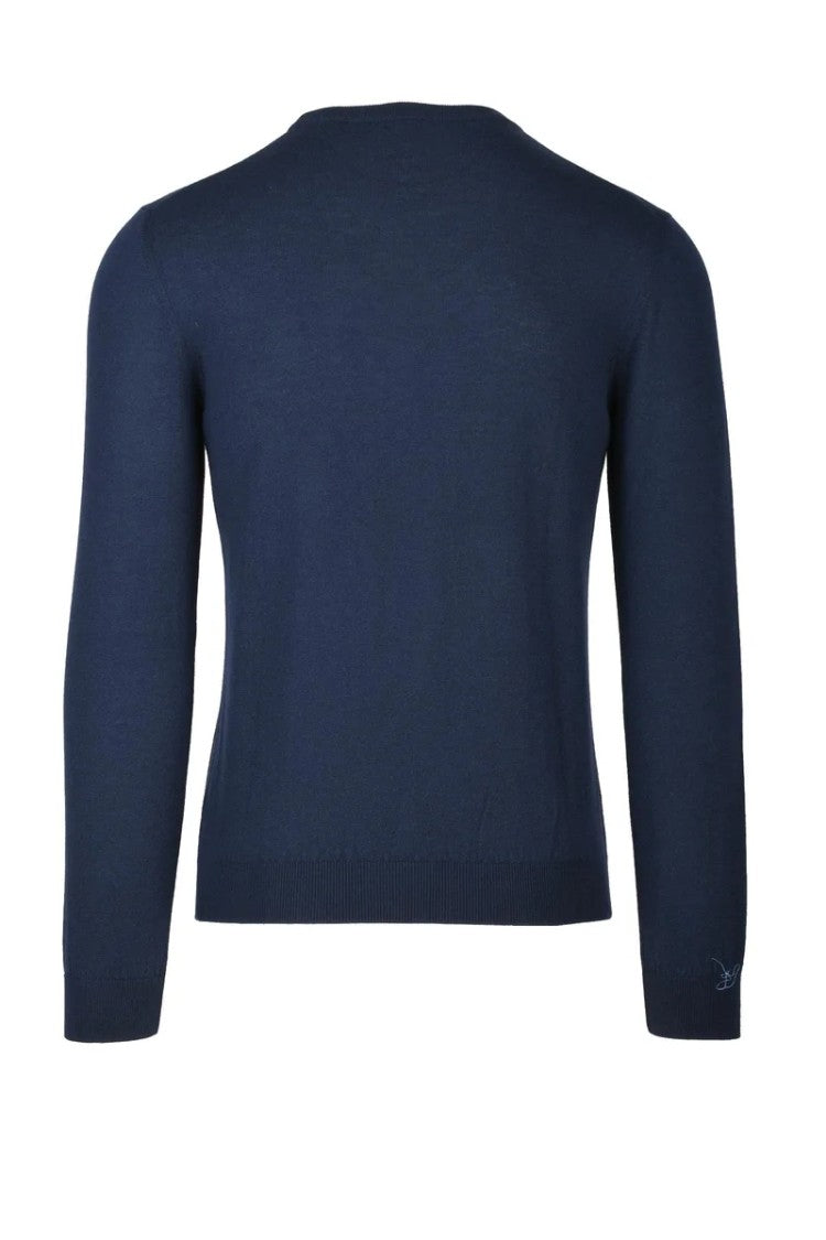 Malo Blue Cashmere Crew Neck Pullover Sweater