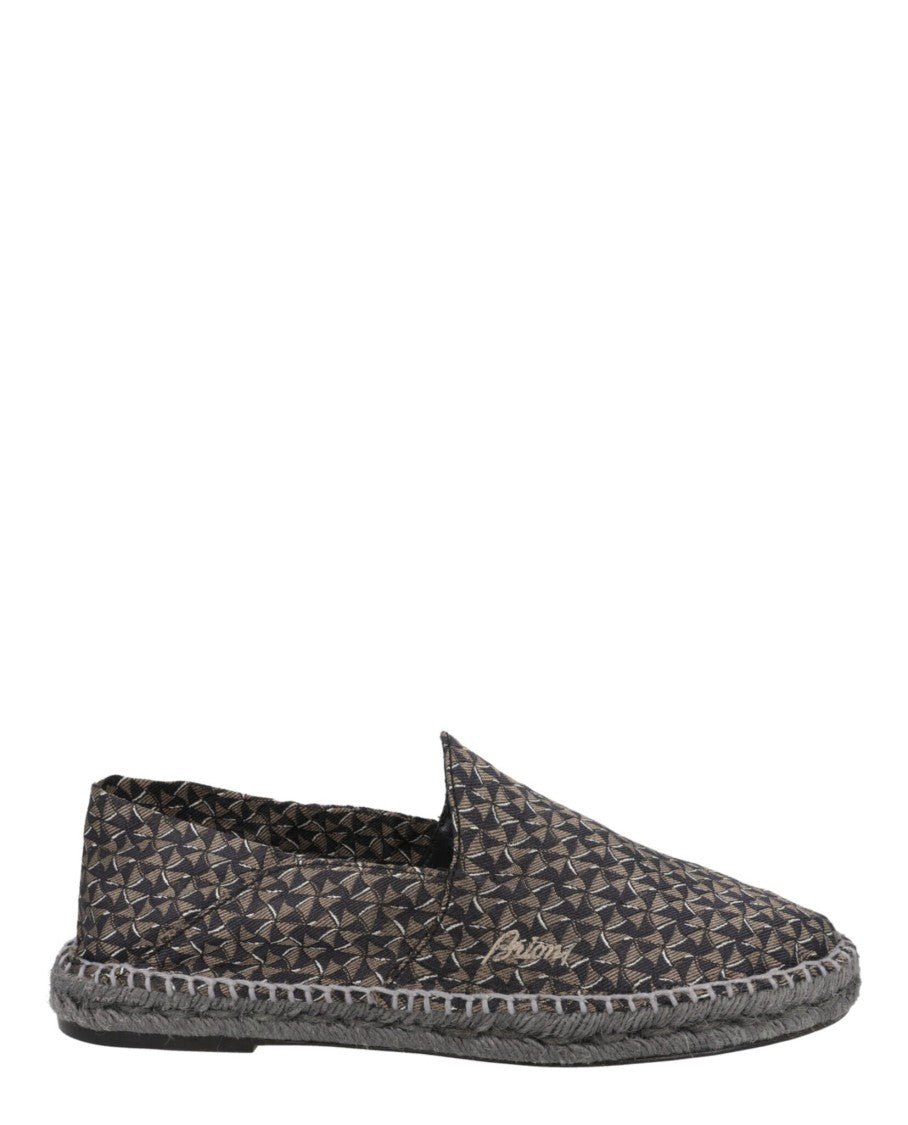 Brioni Patterned Slip-On Espadrilles With Block Heel And Embroidered Logo