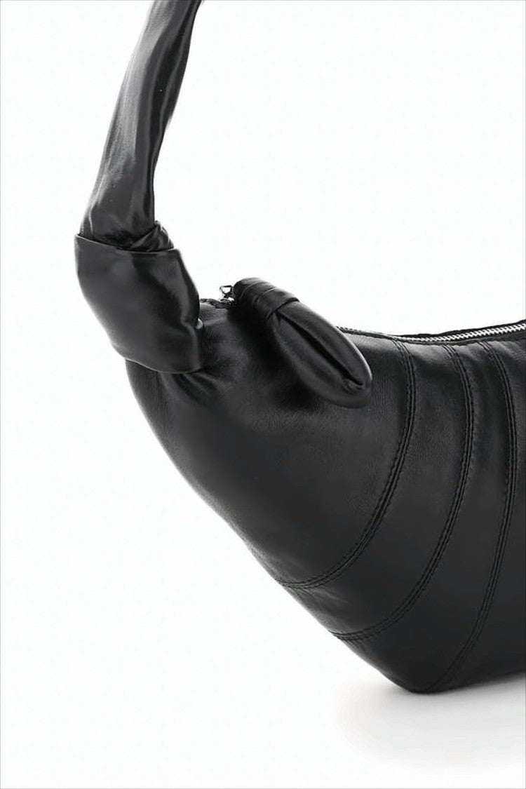 Lemaire Crescent-Shaped Black Lambskin Leather Shoulder Bag