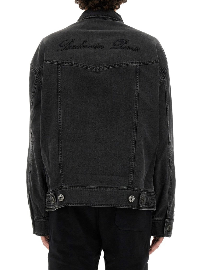 Balmain Distressed Black Denim Jacket