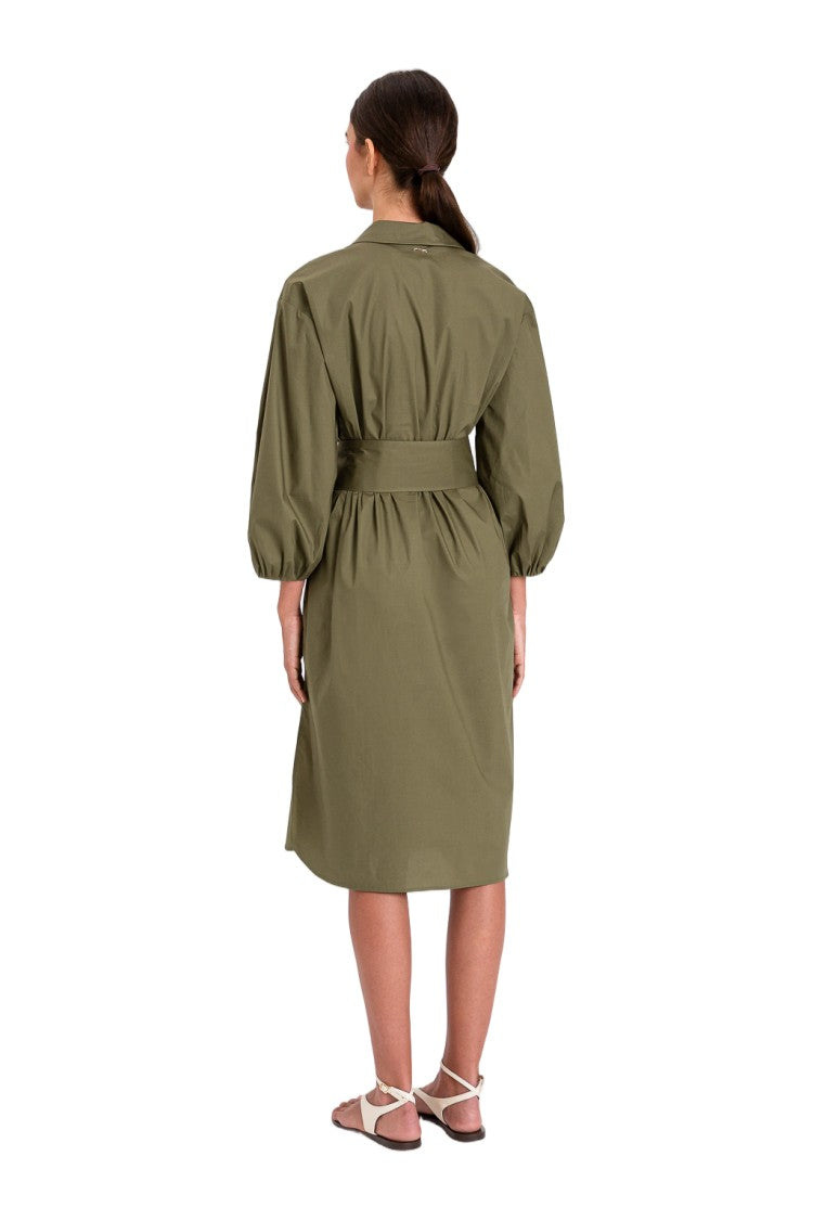Twin-Set Puff Sleeves Circular Buckle Shirt-Style Dress