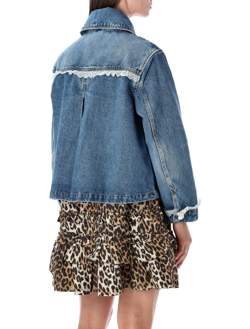 Ganni Lace-Trimmed Denim Jacket