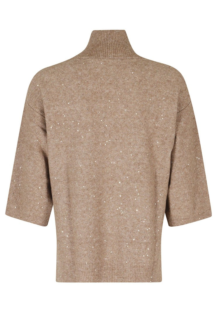 Seventy Bronze Sequined Side Slits Polyester-Blend Turtleneck