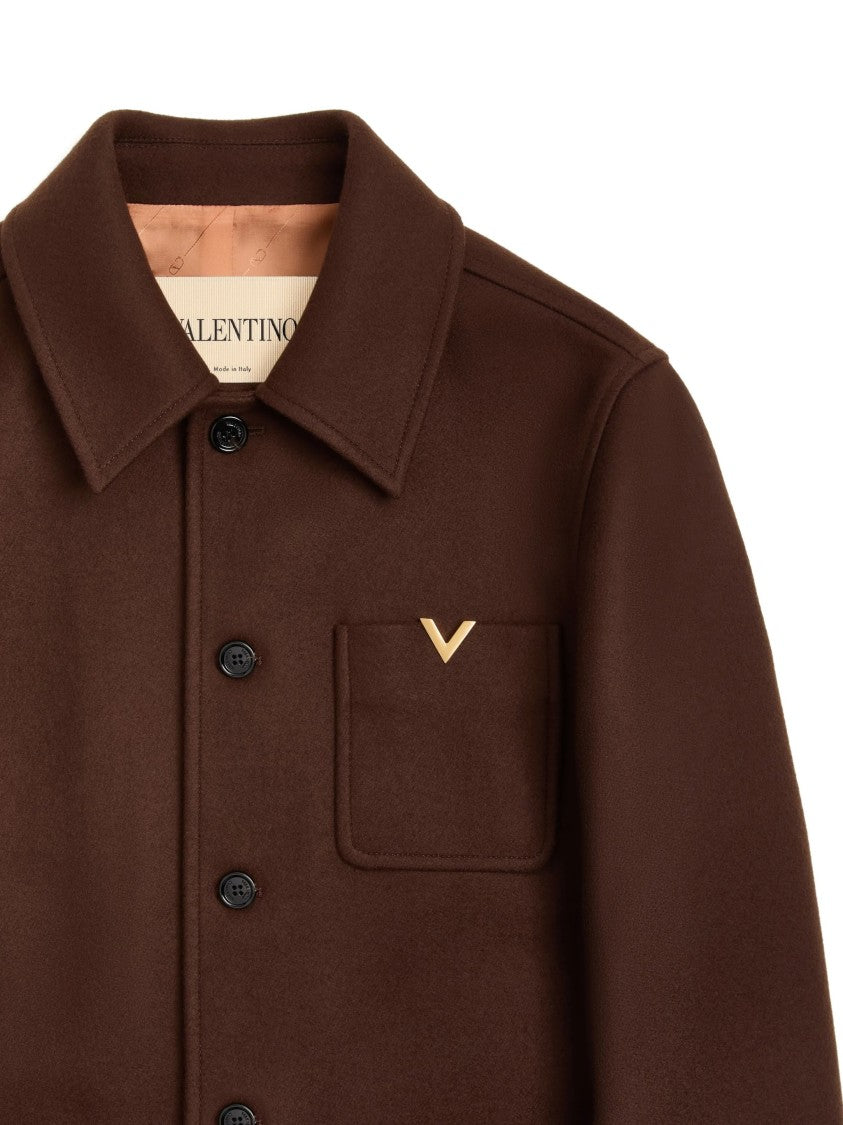 Valentino Boxy Wool Caban Jacket With Classic Collar And Metallic Detail