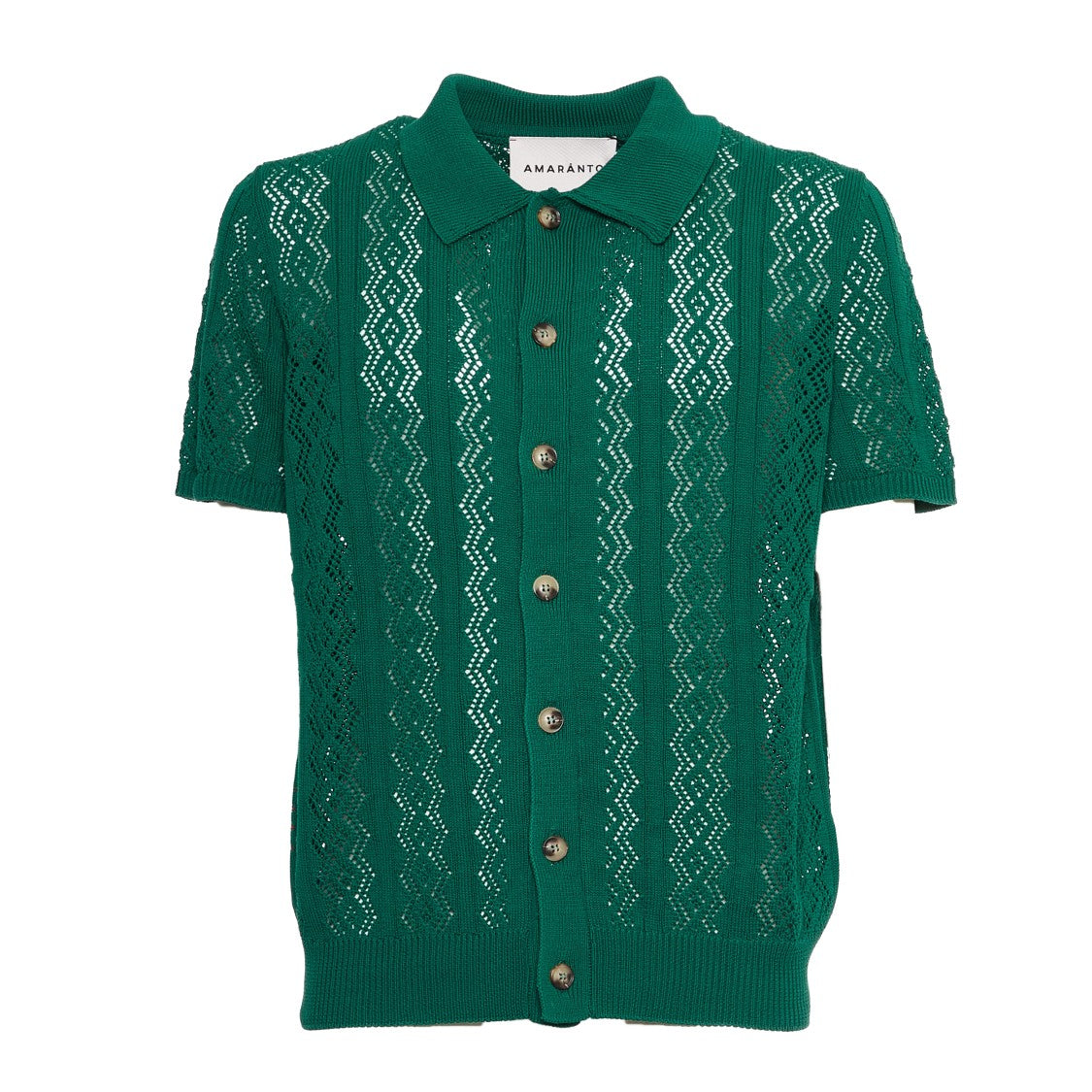 Amaranto Open-Knit Green Polo Shirt With Maroon Stitching