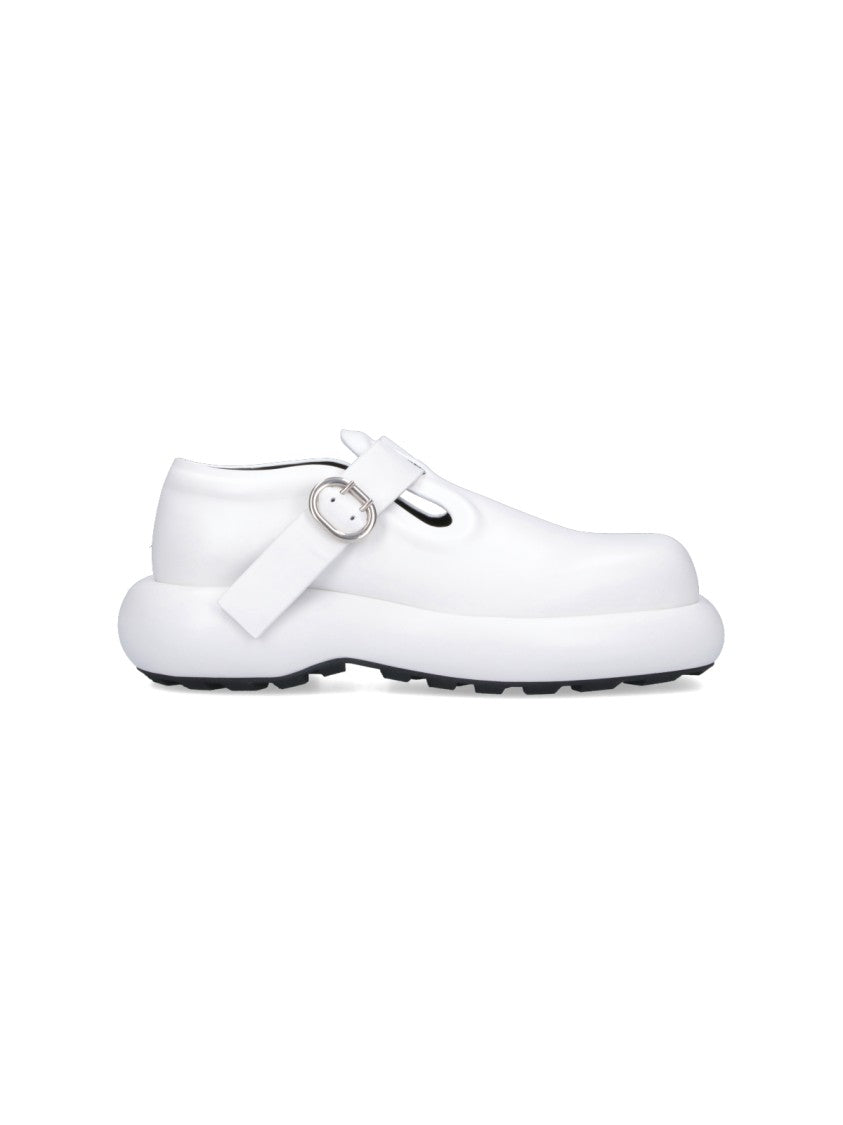 Jil Sander White Leather Buckle Detail Loafers