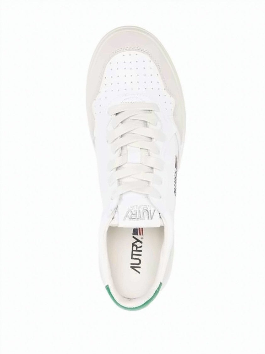 Autry Low-Top Sneakers With Beige Suede Overlays And Green Accent