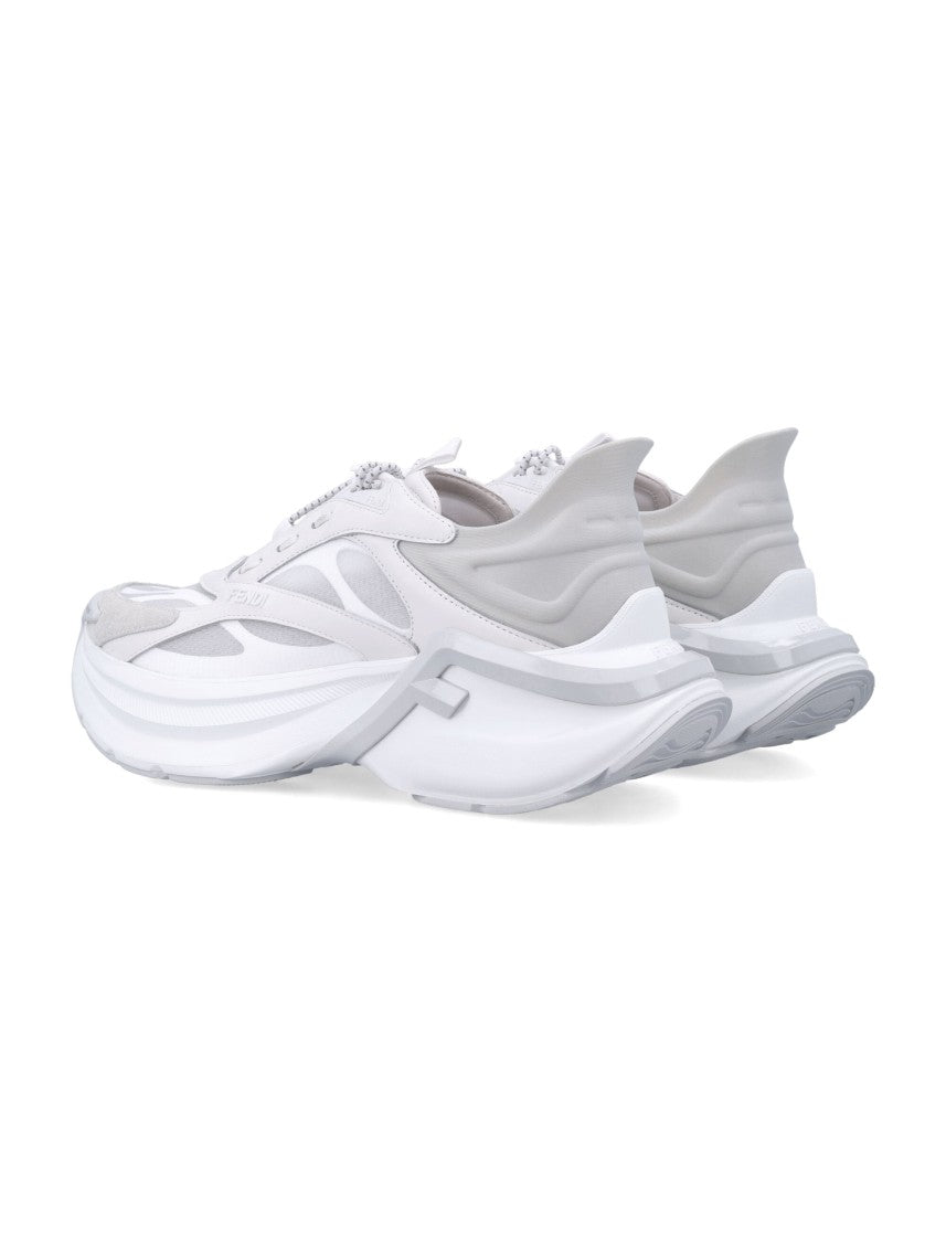 Fendi F-Light White Leather And Mesh Woman's Sneakers