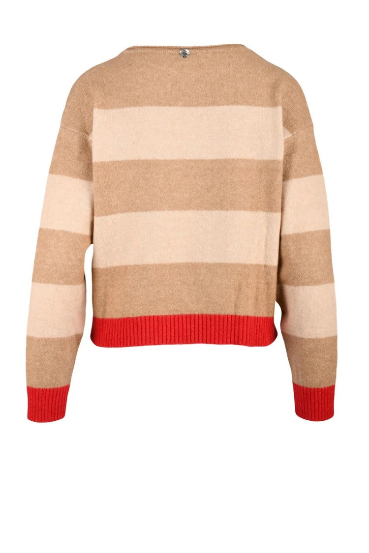Twinset Actitude Beige Striped Cotton Sweater