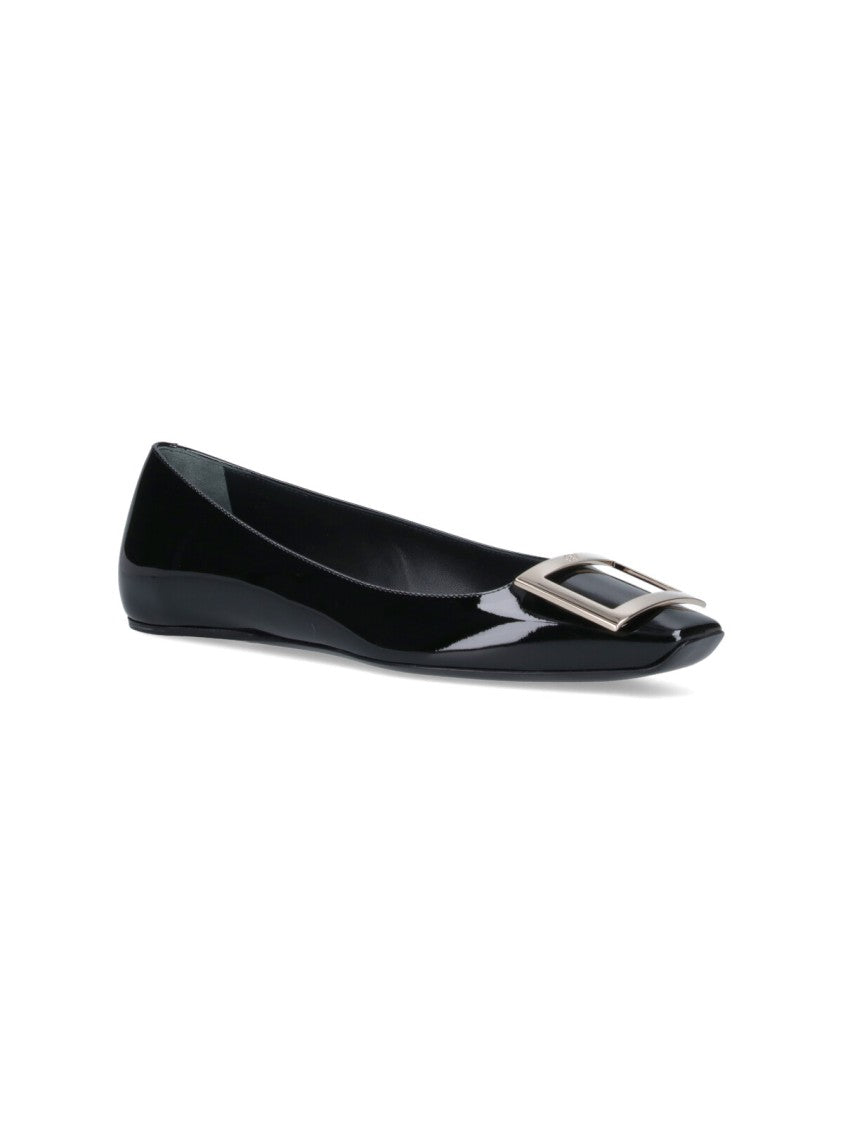 Roger Vivier Black Trompette Patent Calf Leather Flats