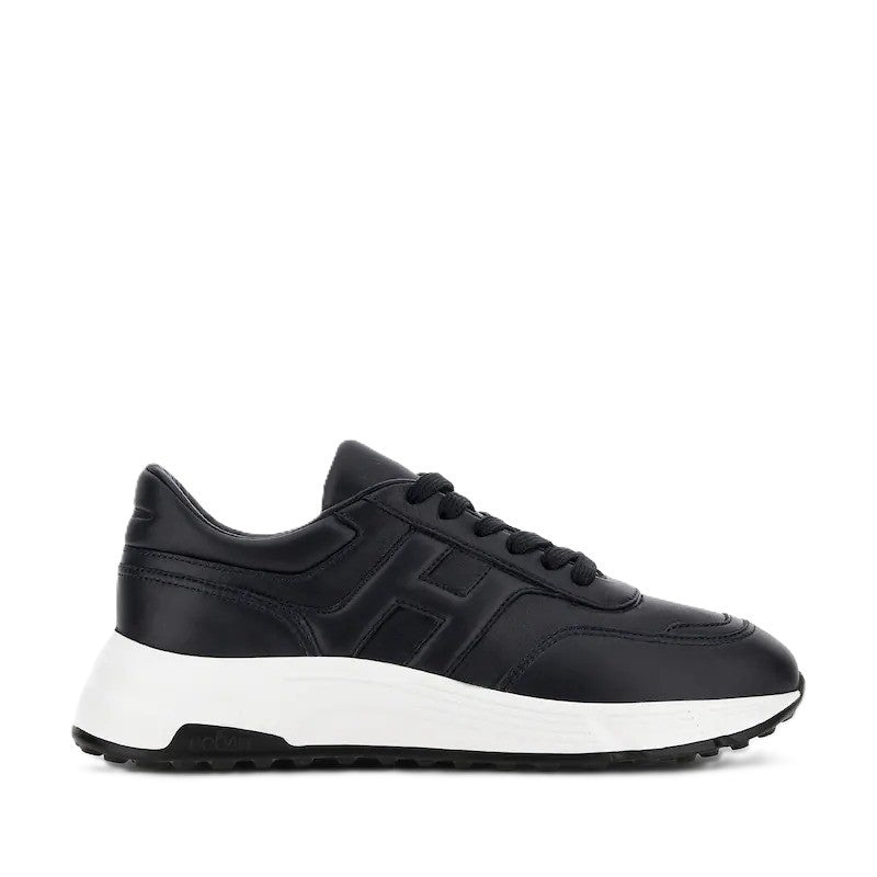 Hogan Black Leather Embossed Chunky Sole Sneakers