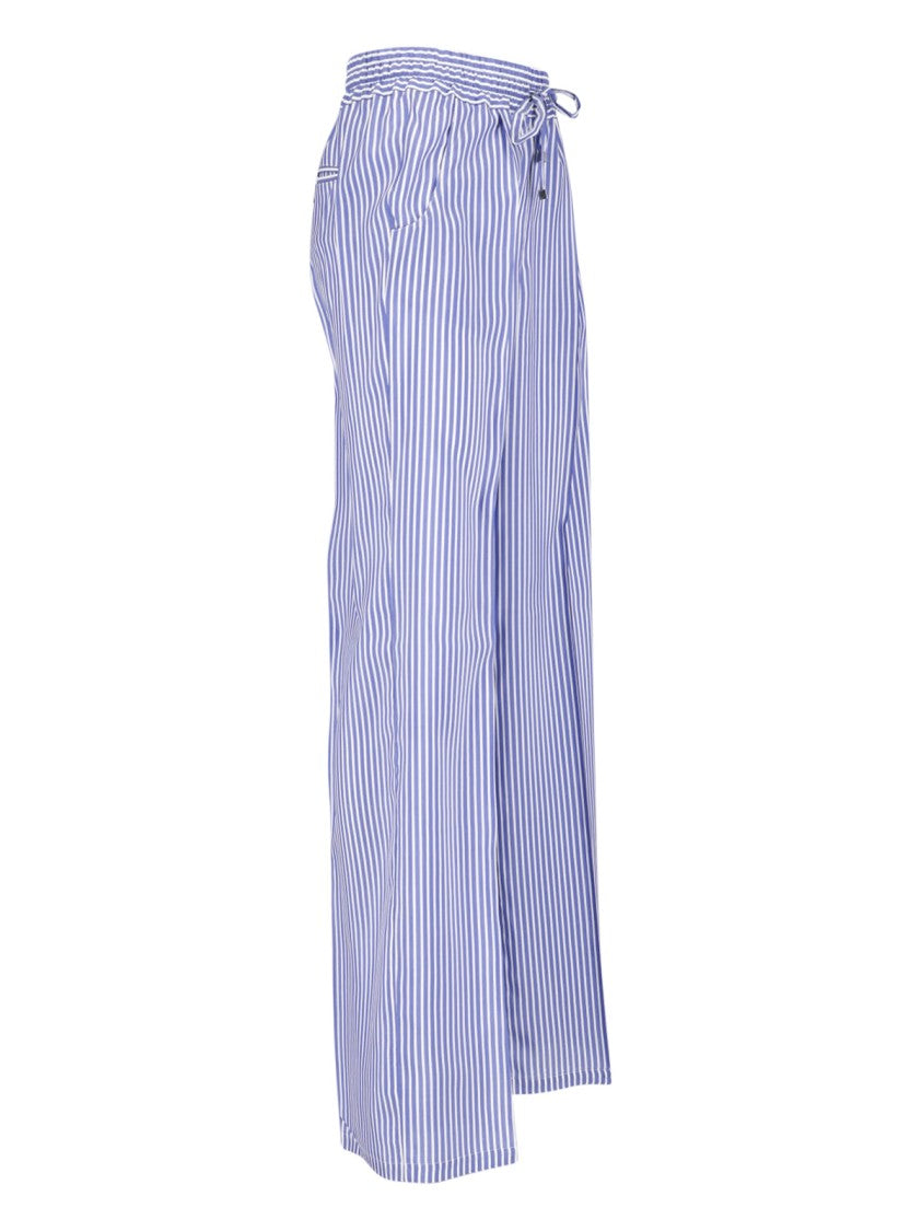 Kiton Light Blue Wide-Leg Striped Silk Trousers