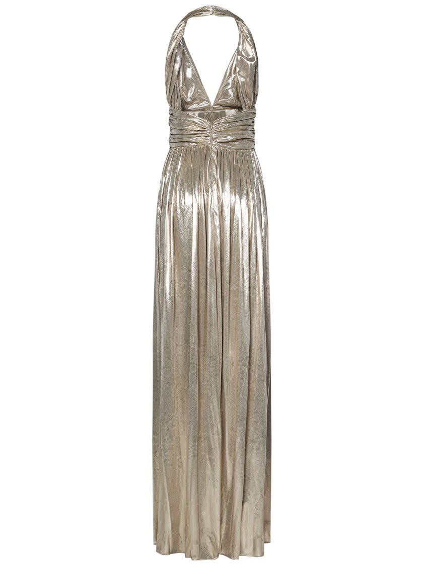 Giambattista Valli Golden Halterneck Jersey Dress With Open Back