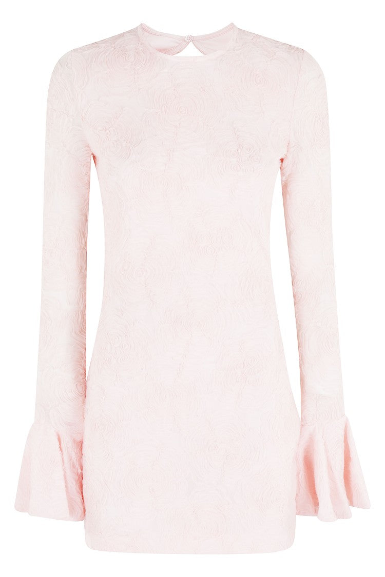 Rotate Pink Mesh Frill Bell-Sleeves Lace Polyester Mini Dress