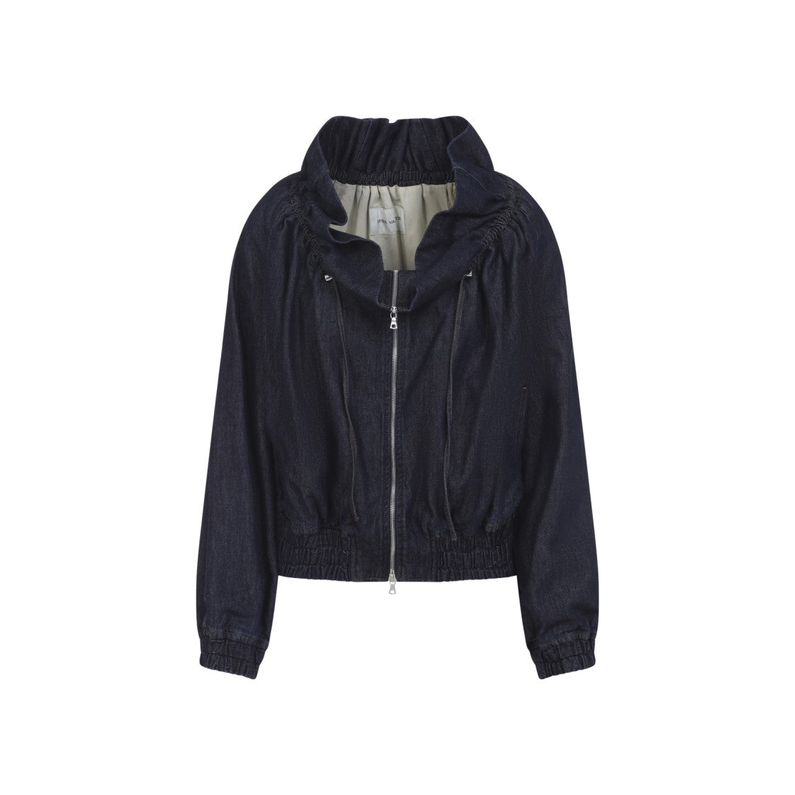 Dries Van Noten Indigo Cotton Jacket With Ruched Collar And Elasticated Hem