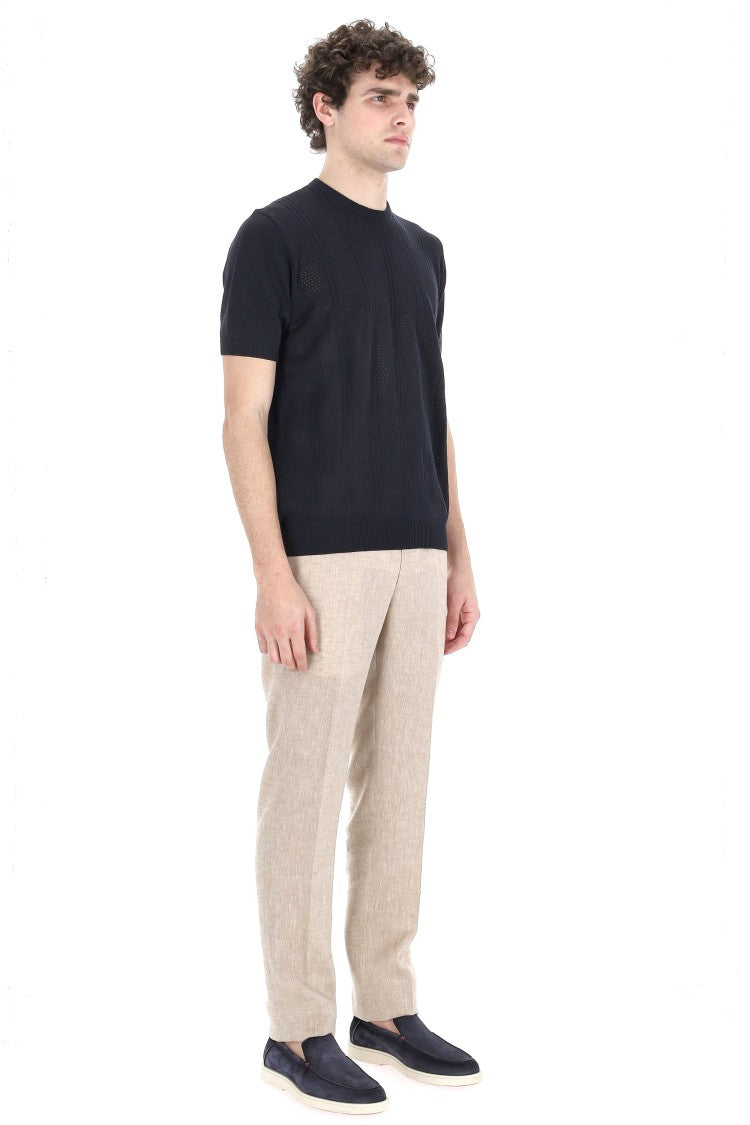 Drumohr Textured Knit Cotton T-Shirt With Ribbed Trims