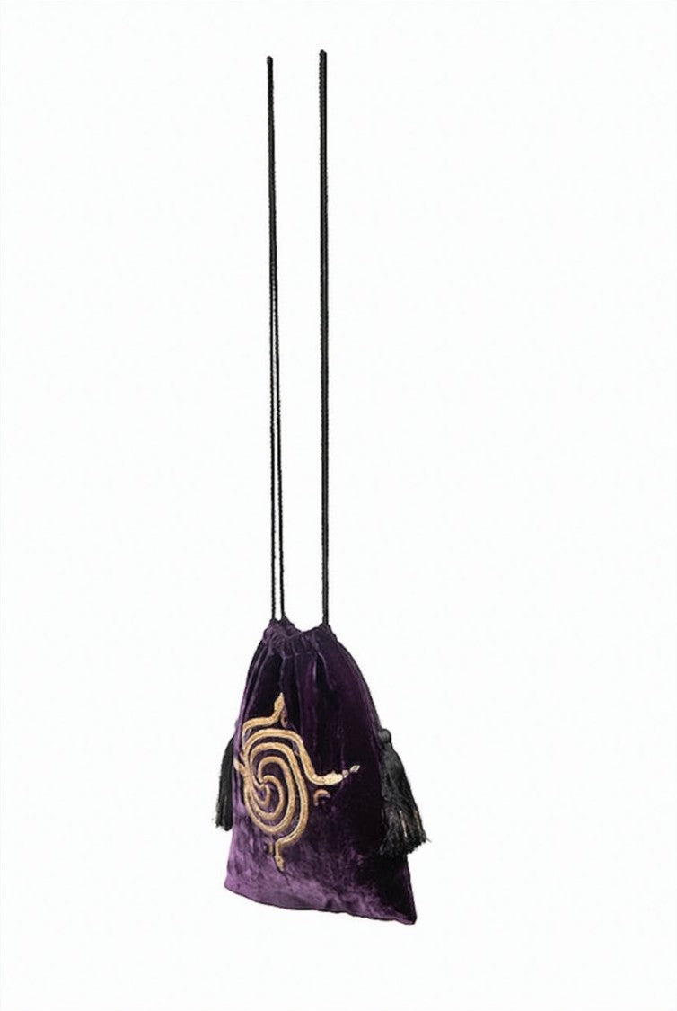Hamoulet Amethyst Velvet Bucket Bag With Gold Embroidery And Tassels
