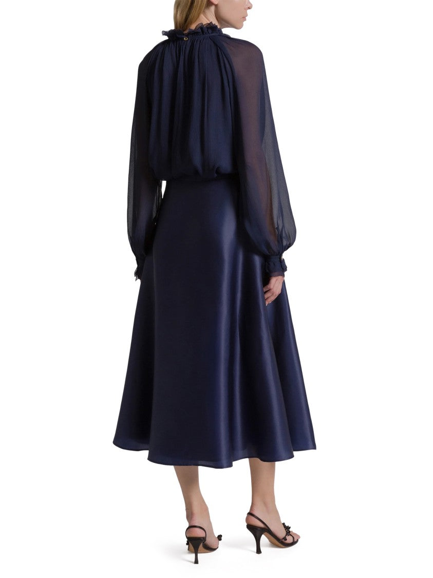 Alberta Ferretti A-Line Satin Midi Skirt With Lustrous Finish