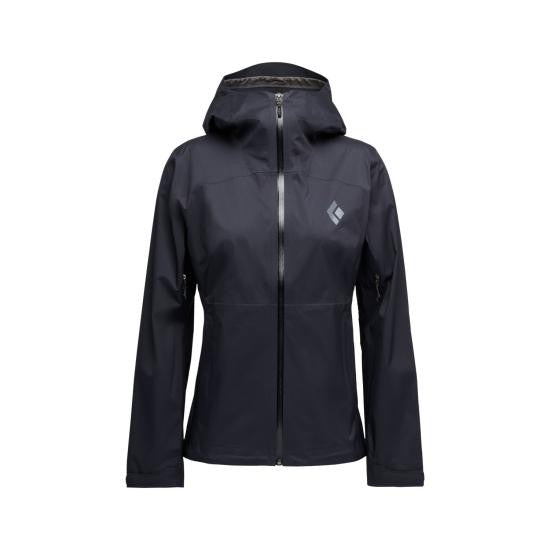 Black Diamond Fitted Hooded Jacket With Zippered Front And Practical Pockets