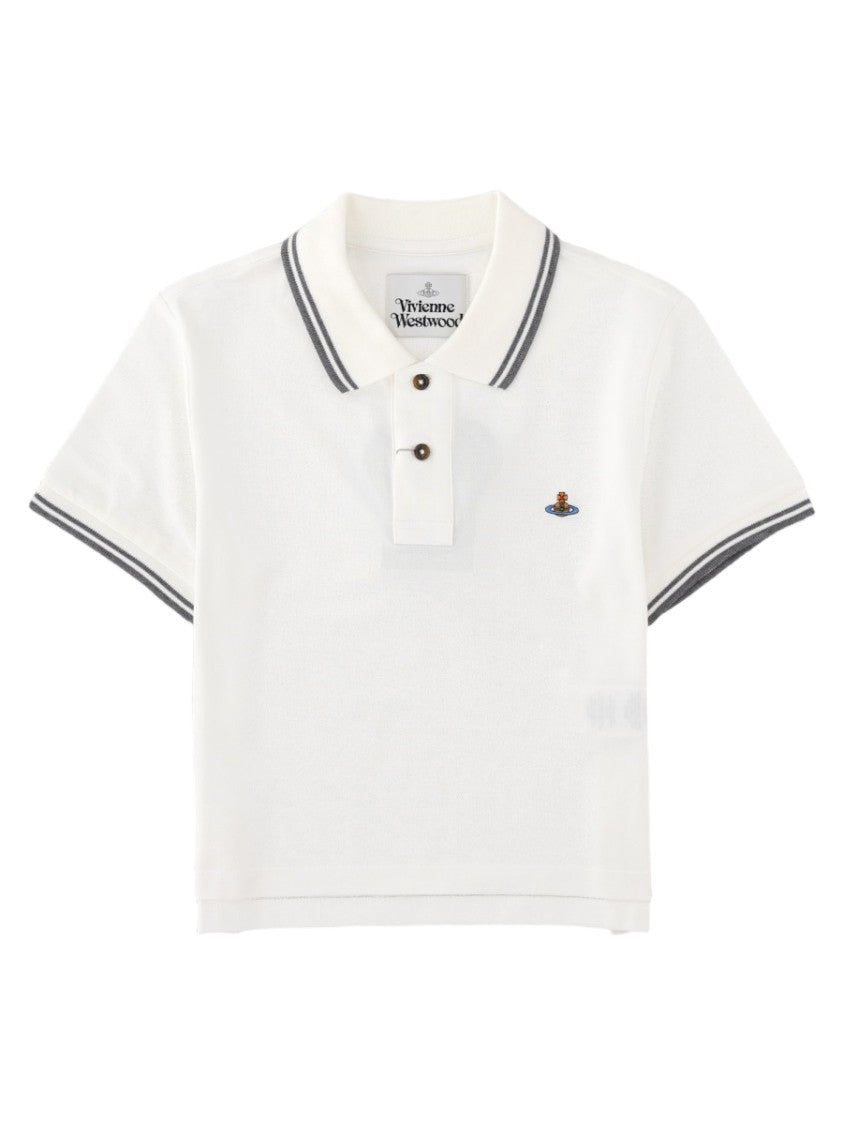 Vivienne Westwood White Cropped Striped Cotton Polo Shirt