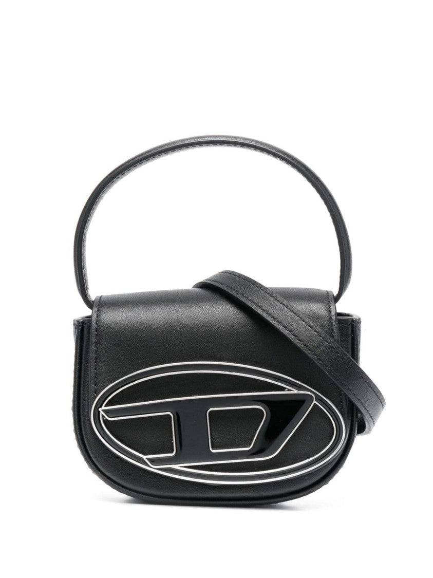 Diesel Compact Black Leather Crossbody Bag With Oval Logo