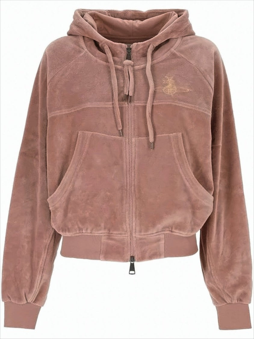 Vivienne Westwood Velvet Textured Zip-Up Hoodie With Drawstring Hood