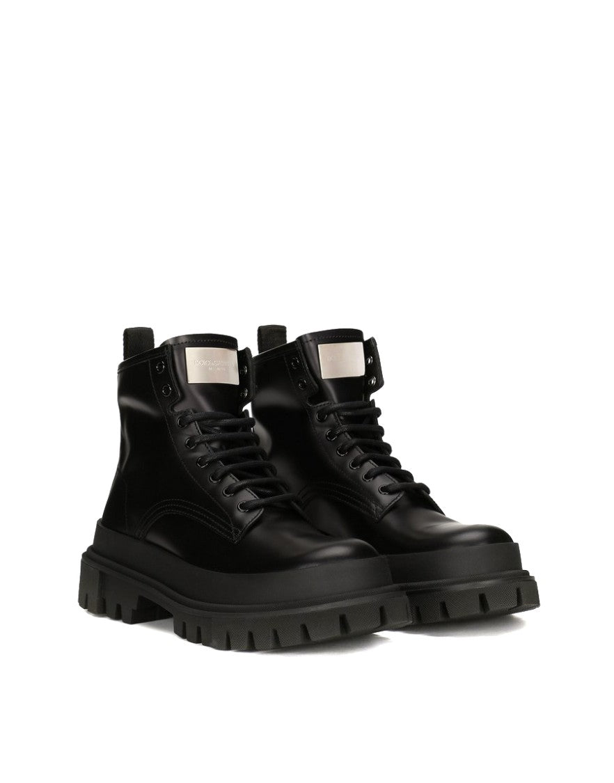 Dolce & Gabbana Black Calf Leather Viscose Boots