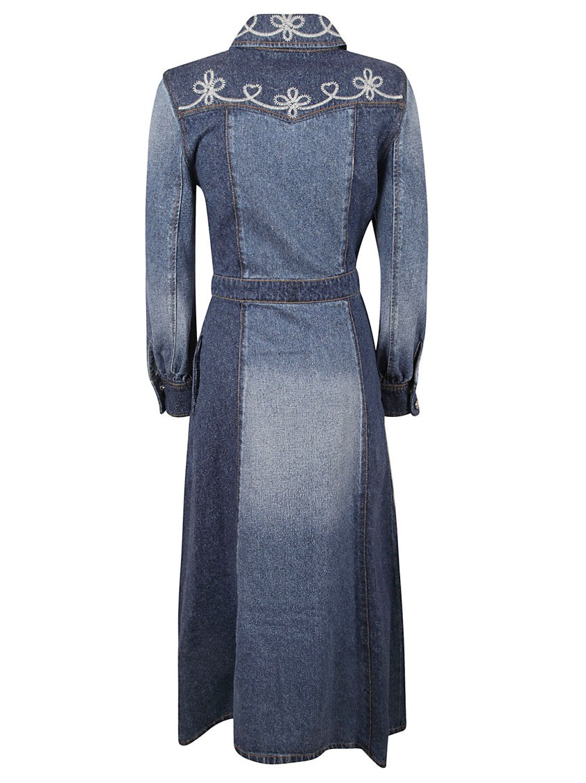 Chloé Denim Dress With Embroidery And Fitted Silhouette