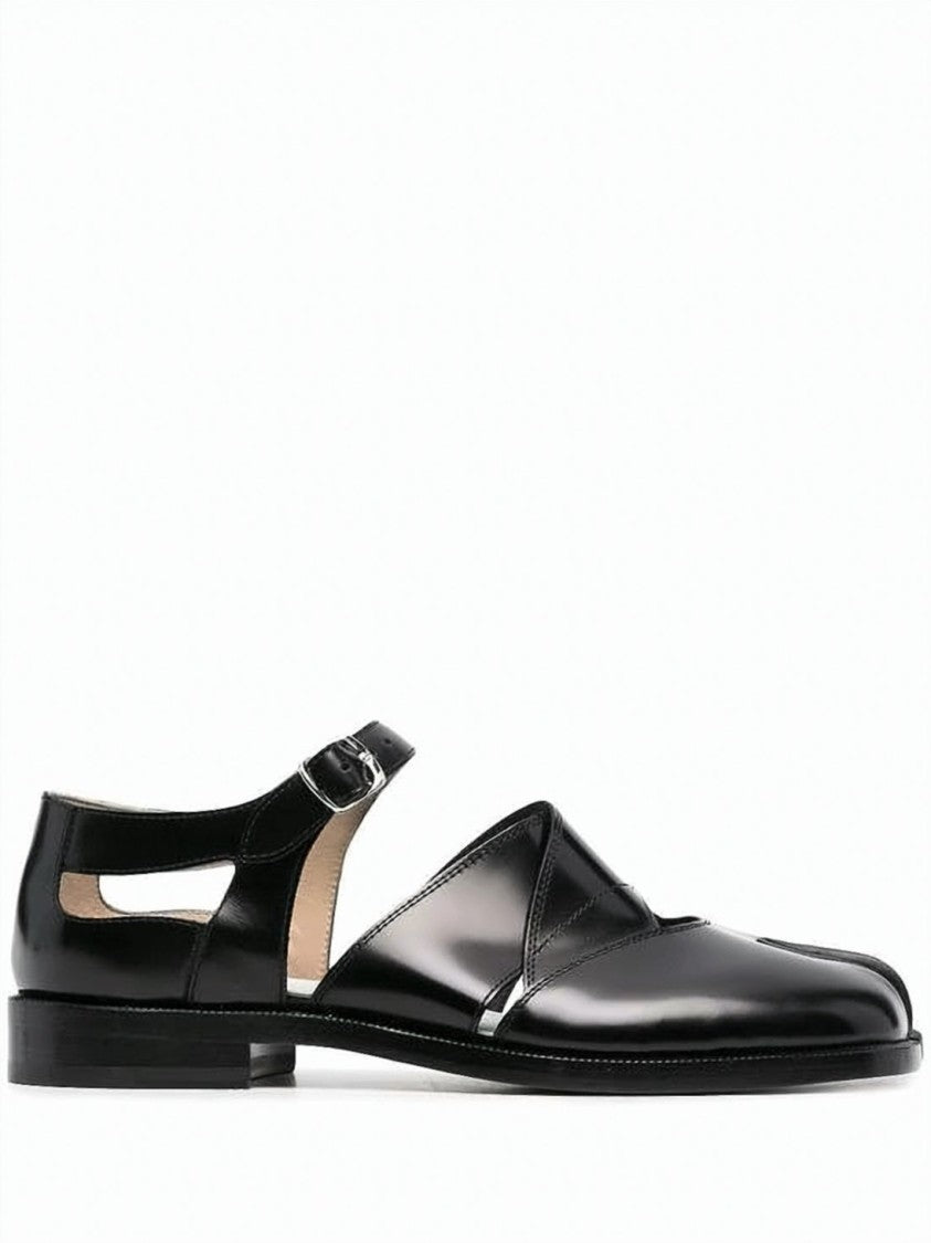 Maison Margiela Split-Toe Black Calfskin Sandals With Ankle Buckle Strap