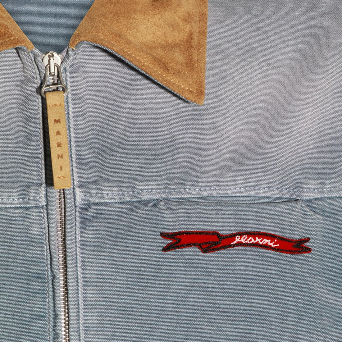 Marni Faded Blue Casual Jacket With Tan Suede Collar