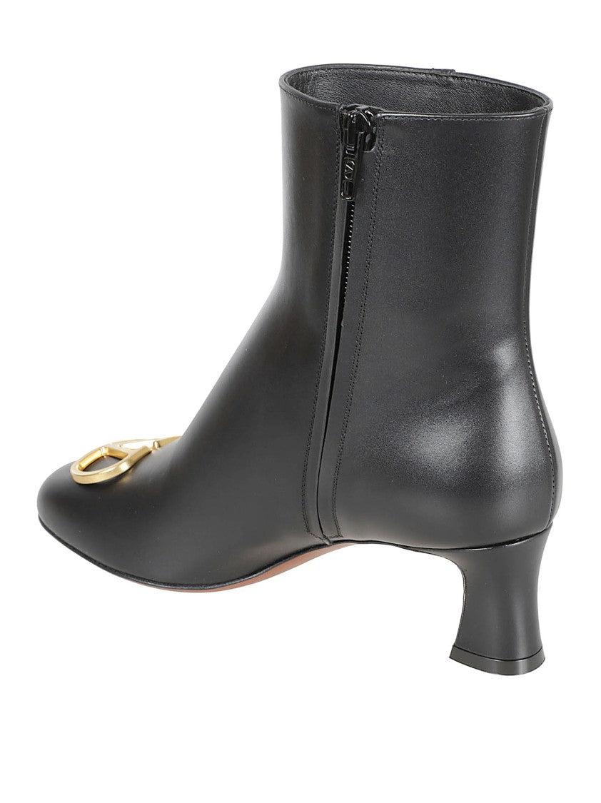 Valentino Garavani Smooth Leather Ankle Boots With Gold-Tone Logo Plaque