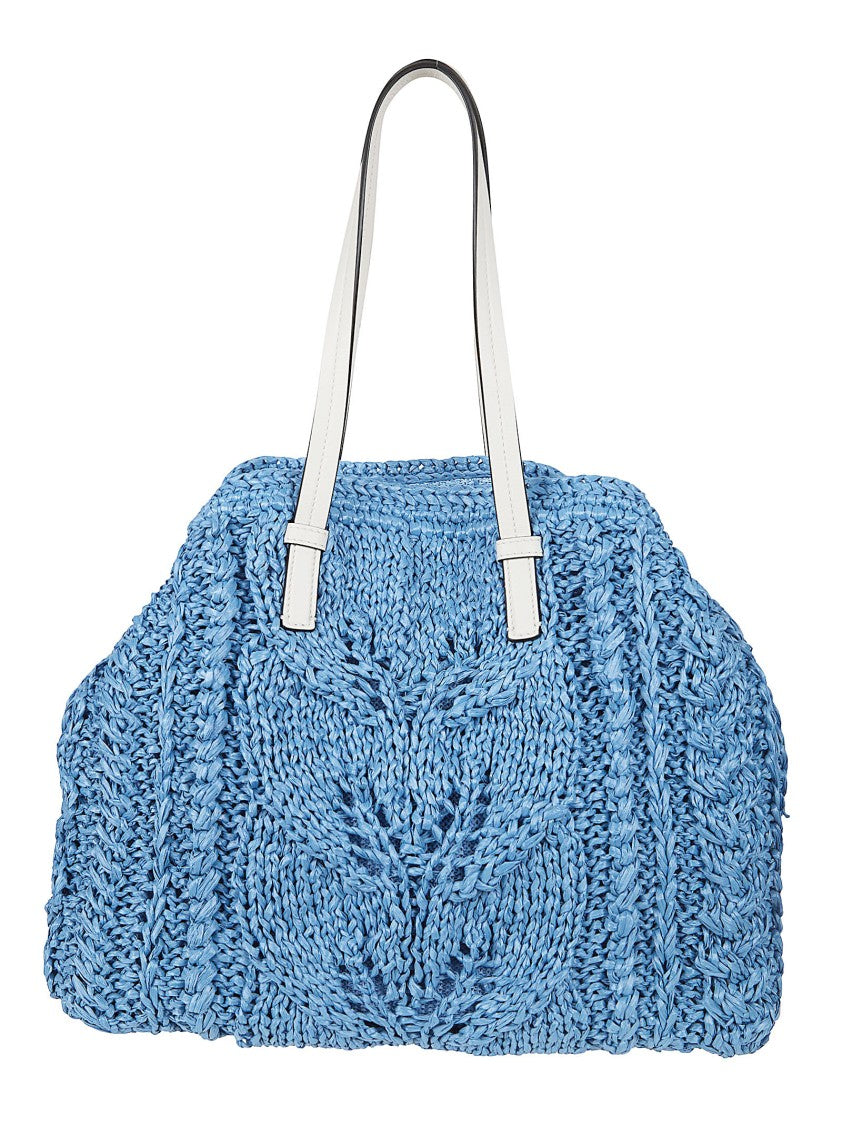 Ermanno Scervino Handmade Raffia Yarn Tote Bag With Leather Handles