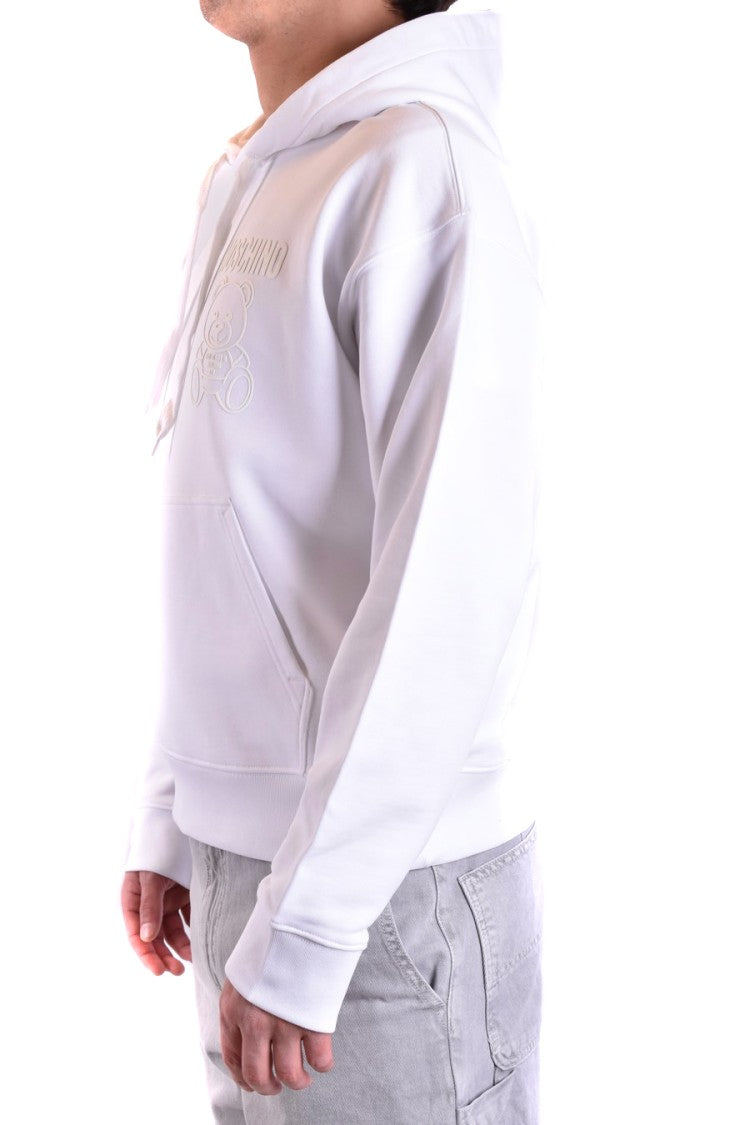 Moschino White Cotton Sweatshirt Kangaroo Pocket Logo